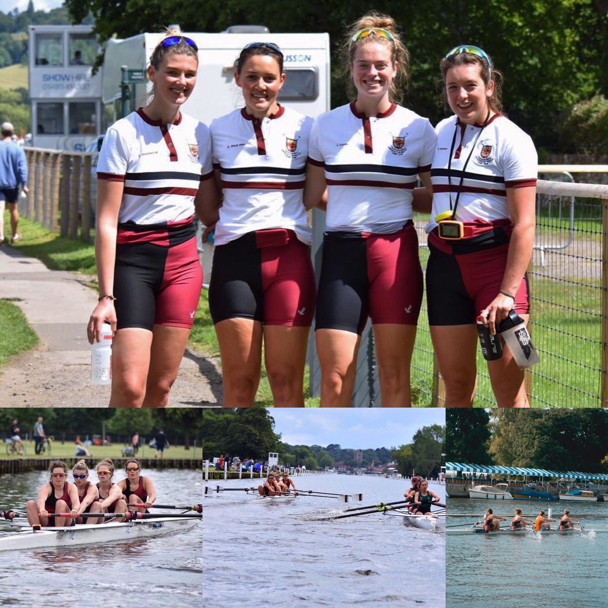 Top: Our top boat just after qualifying at HWR.
Bottom left: racing off the start against Njord
Bottom middle: Cruising to a comfortable win over Leeds
Bottom right: The composite with Wallingford at HRR Qualifiers